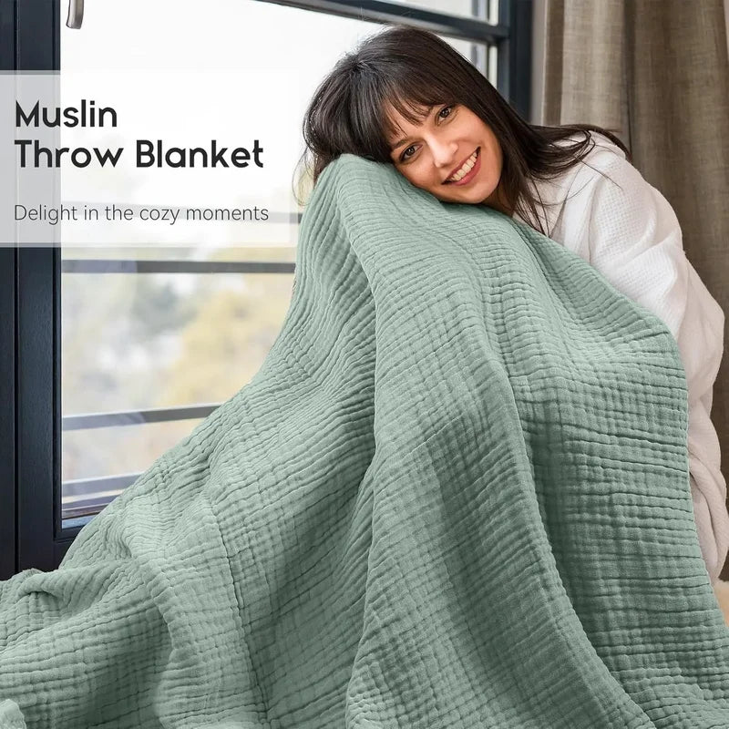 Lightweight Cotton Throw Blanket for Couch & Bed - 6-Layer Boho Style Large Summer Cover