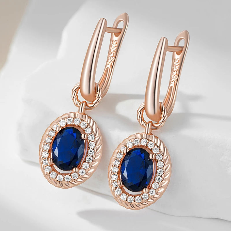 Blue Natural Zircon Dangle Earrings for Women Rose Gold Jewelry Party Wear
