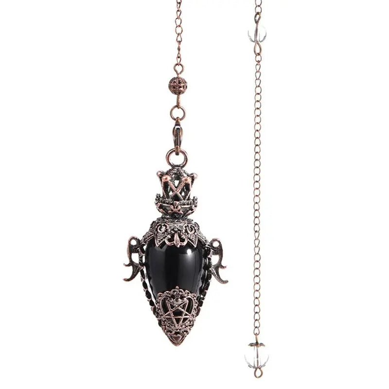 Natural Crystal Pendulum for Divination and Healing - Black Obsidian & Quartz