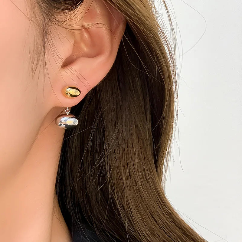 Geometric Oval Metal Stud Earrings for Women Girls - Versatile Party Jewelry