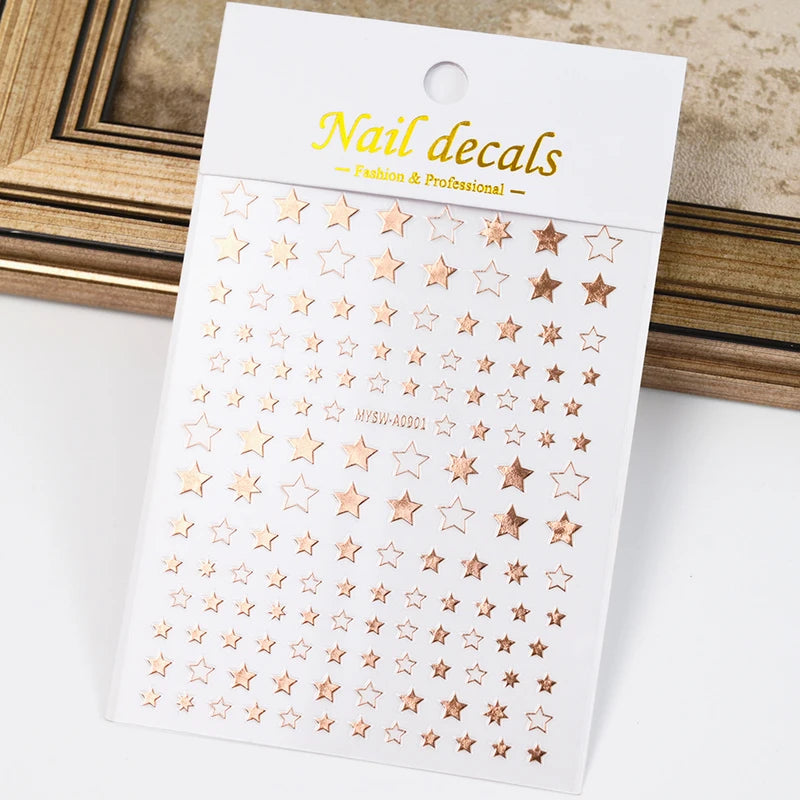 Black White Star 3D Nail Art Sticker Set with Laser Shine Glitter for Manicure - Multiple Colors