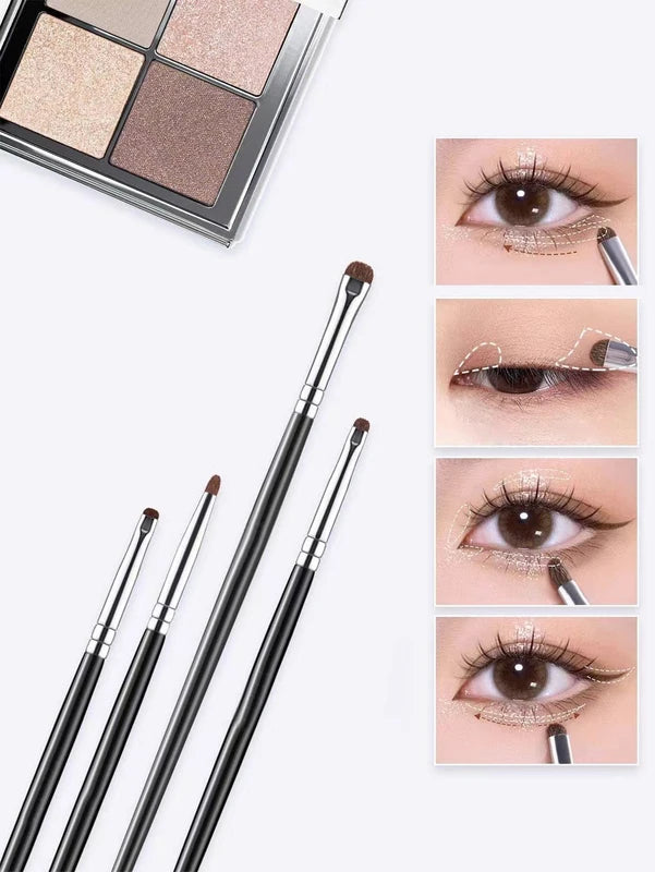 Set of 4 Precision Eye Makeup Brushes - Black Pony Hair Eyeliner & Eye Shadow Applicators