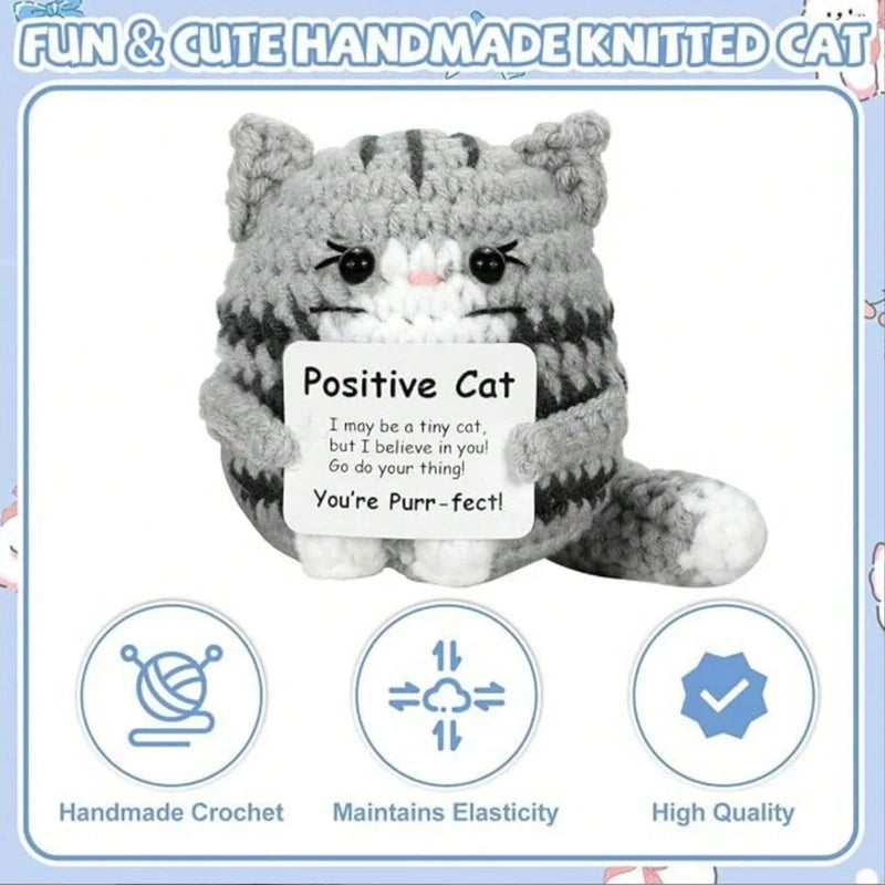 Emotional Support Crochet Cat Mini Animal Plush Toy Gift for Women Men Kids