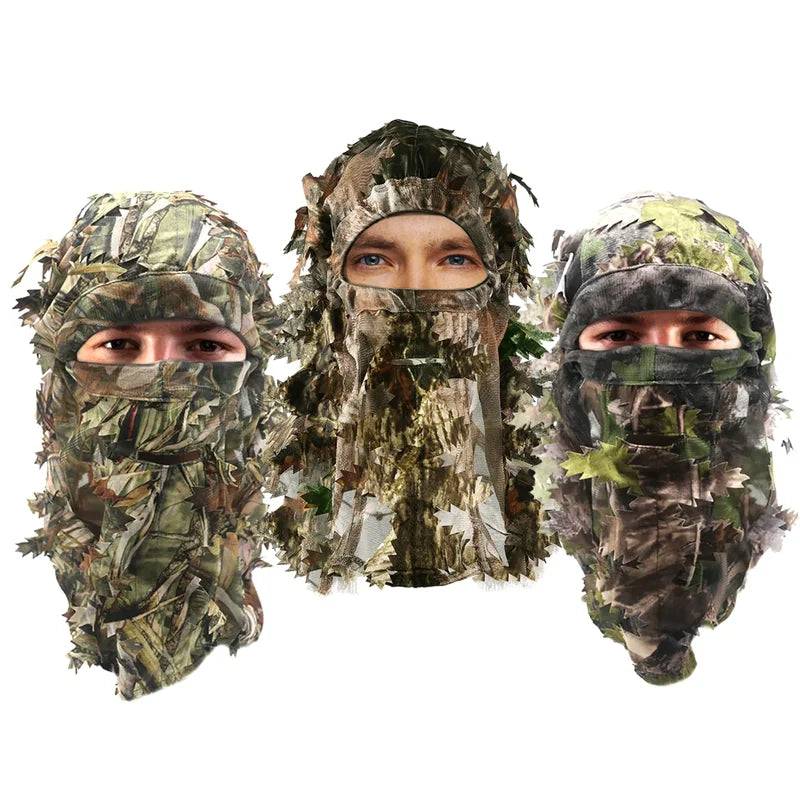 3D Leafy Ghillie Camouflage Hat & Face Mask Set - Hunting & Halloween Gear