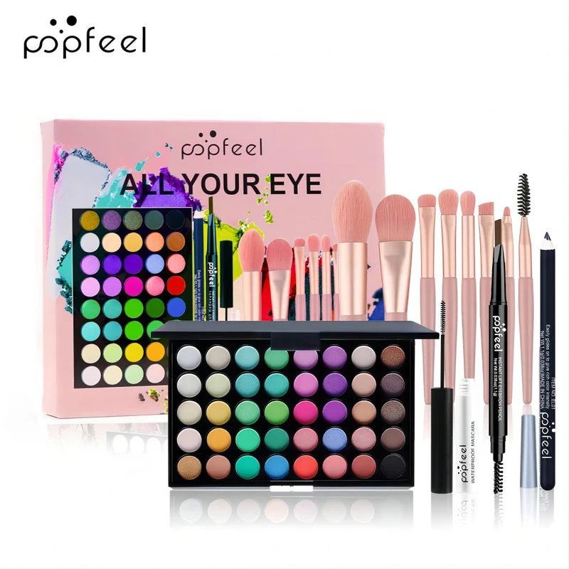 40-Color Eye Makeup Palette Set with Eyebrow Pencil Eyeliner Mascara & Brushes
