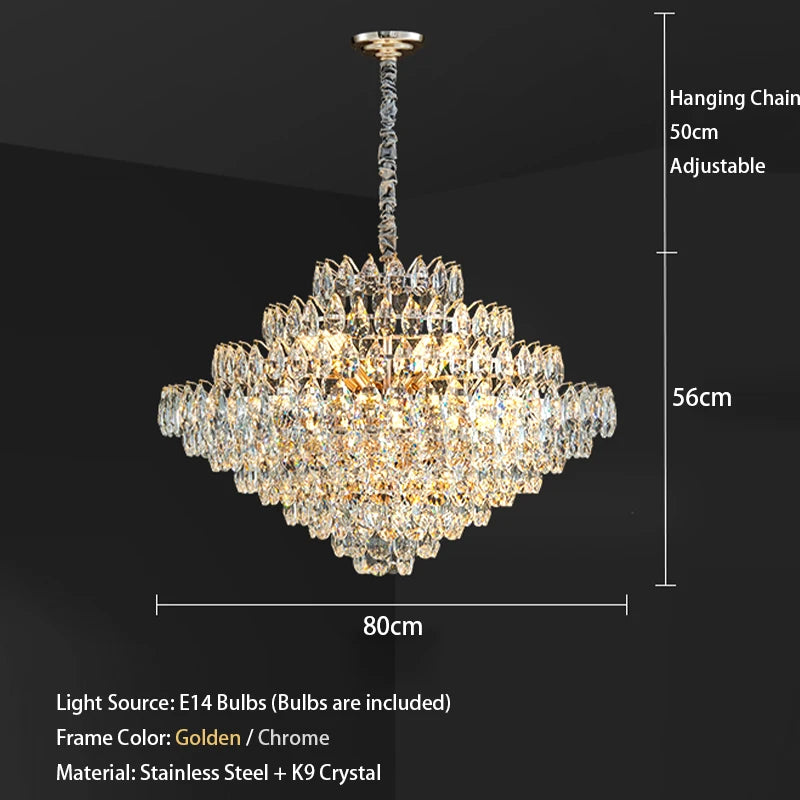Luxury Crystal Chandelier Pendant Light for Living Room & Hall Decor - Modern Design