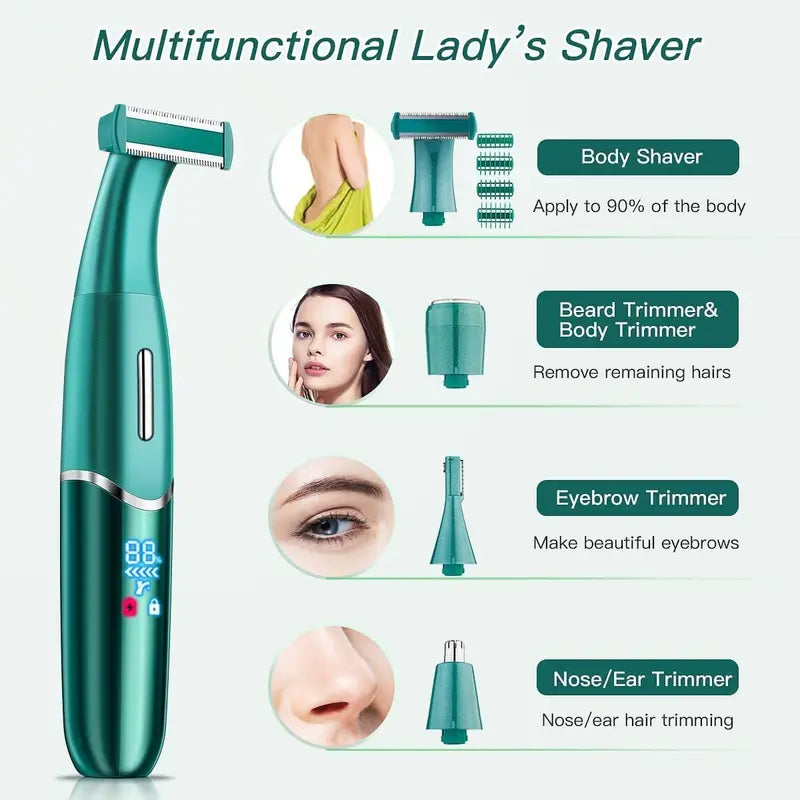 4-in-1 Women's Electric Razor for Hair Removal - Wet & Dry Face Body Bikini