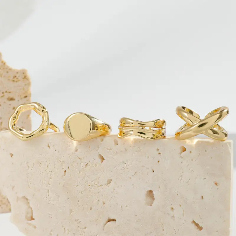 Women’s Gold Irregular Intersect Ring Set - 6 Piece Party Jewelry