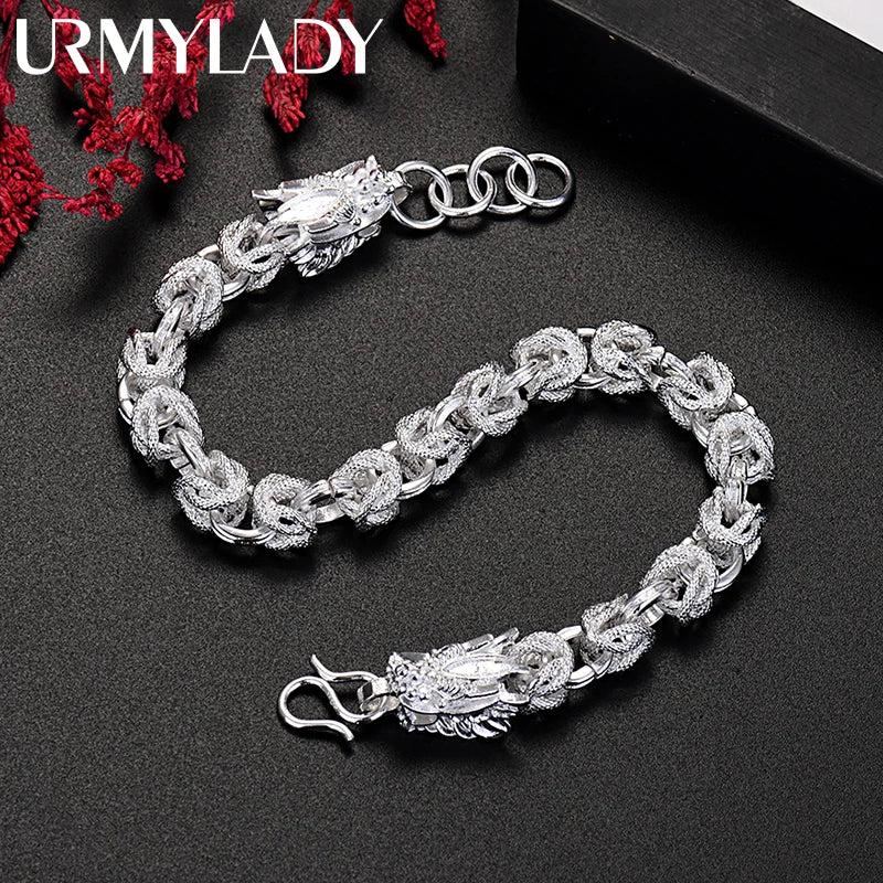 Sterling Silver Dragon Head Bracelet for Men Women Jewelry Gift