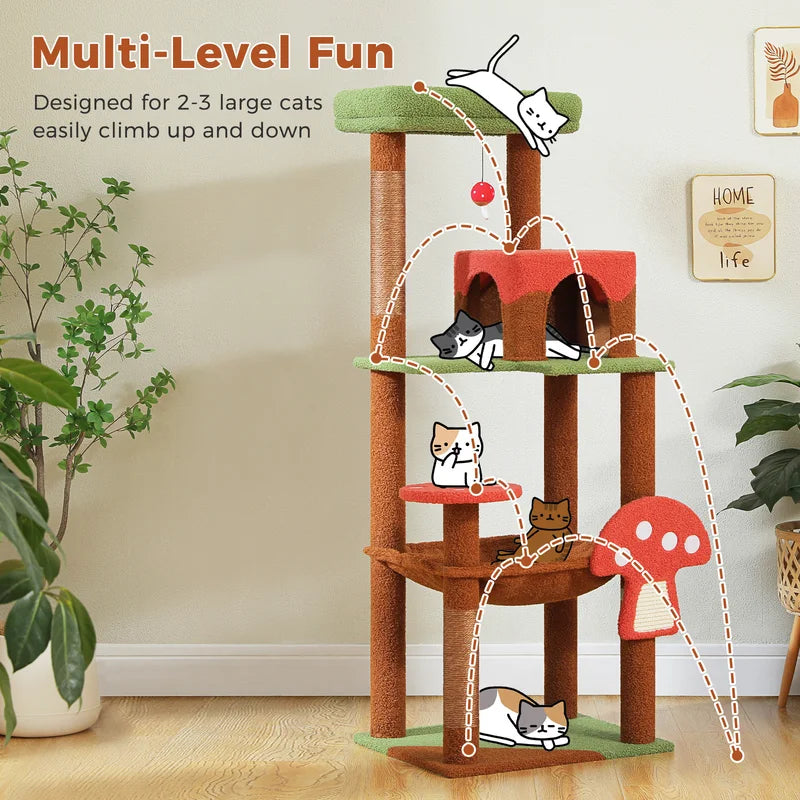Large Multi-Level Cat Tree Tower with Scratching Posts and Cozy Hammock