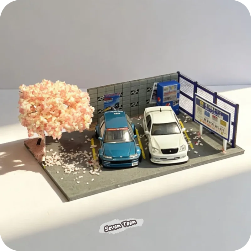 1:64 Car Model Simple Scene - Handmade Desk Ornament with Parking Display Base