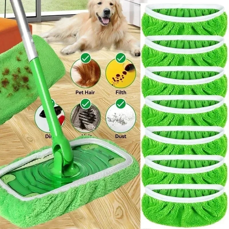 Reusable Microfiber Mop Pads for Floor Cleaning - Green, 25.5x11.5cm
