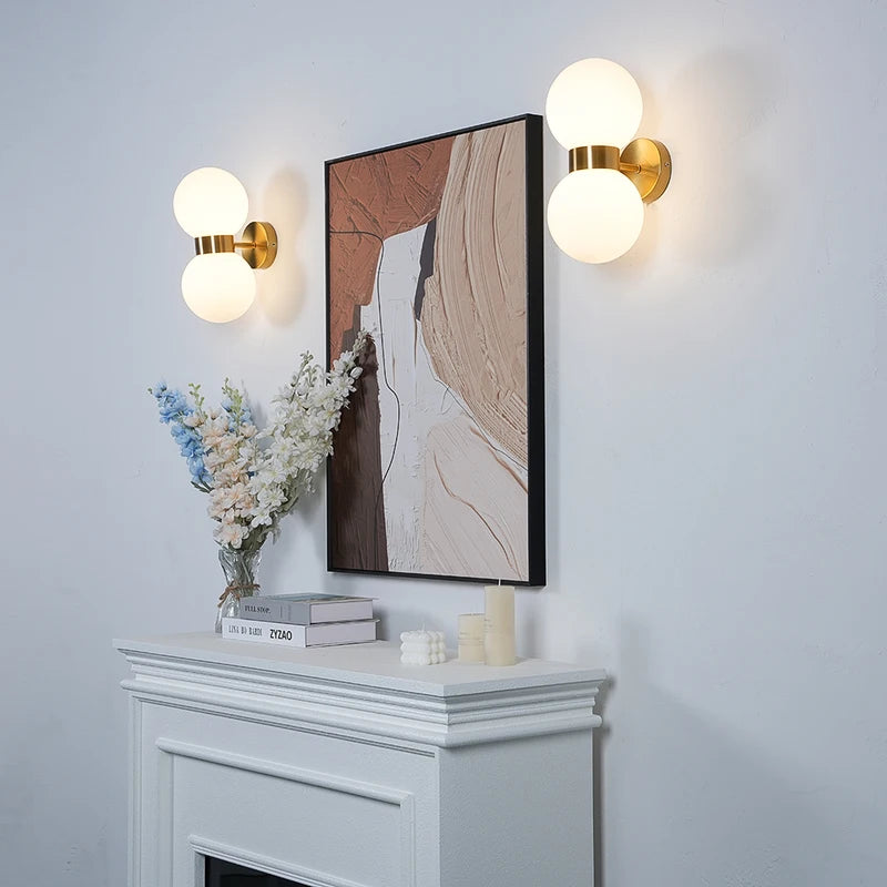 Milky White Ball Glass Wall Lamp - Modern Bedroom Wall Sconce for Living Room Decor