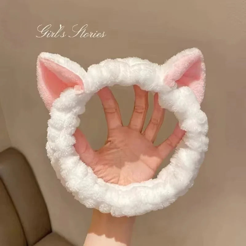 Cute Cat Ear Headband for Women - Soft Fleece Face Mask & Makeup Accessory