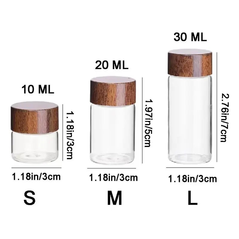 Mini Glass Spice Jars with Wooden Lid Set - Food Grade Sealed Bottles