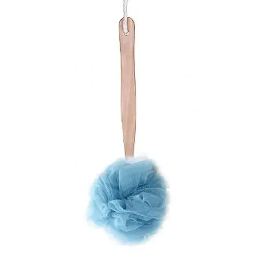 Wooden Handle Bath Brush with Soft Mesh Back Scrubber for Exfoliating & Body Cleaning