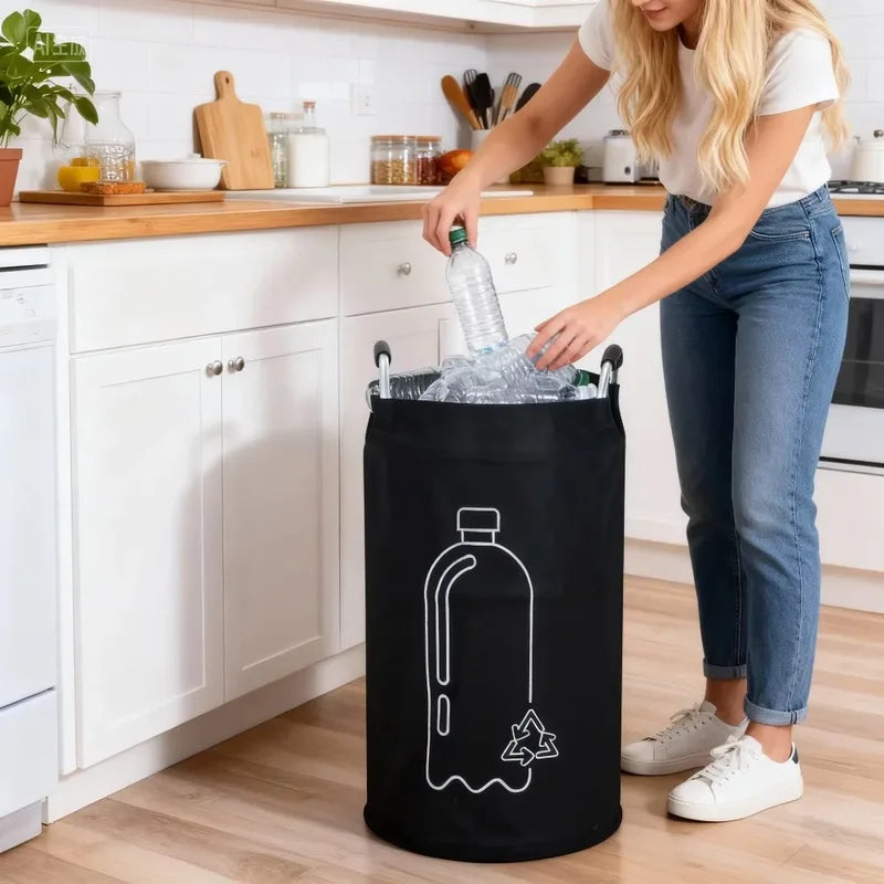 Large Capacity Folding Recycling Bin with Aluminum Handle 82L Bottle Storage Basket