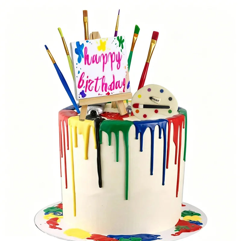 Paint Art Cake Decorations Set - Paintbrush Cupcake Toppers for Birthday Party