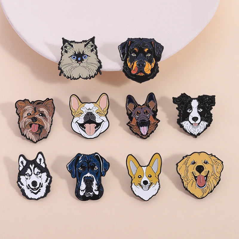 Cute Cartoon Pet Dog Enamel Pins - Golden Retriever, Beagle & Collie Brooches
