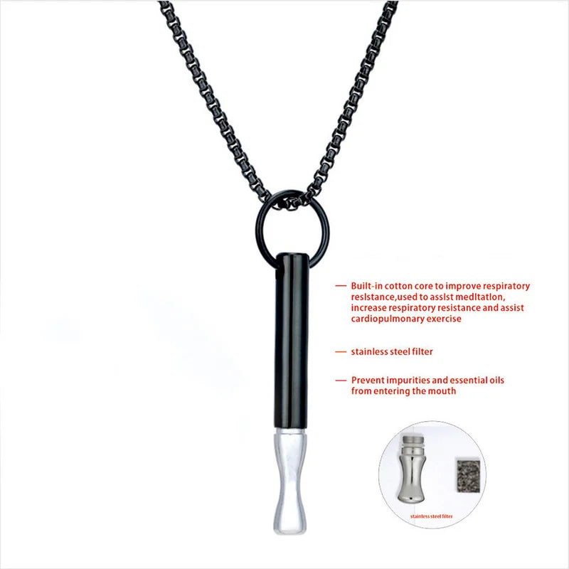 Stress Relief Meditation Necklace with Whistle Stainless Steel Pendant & Chain