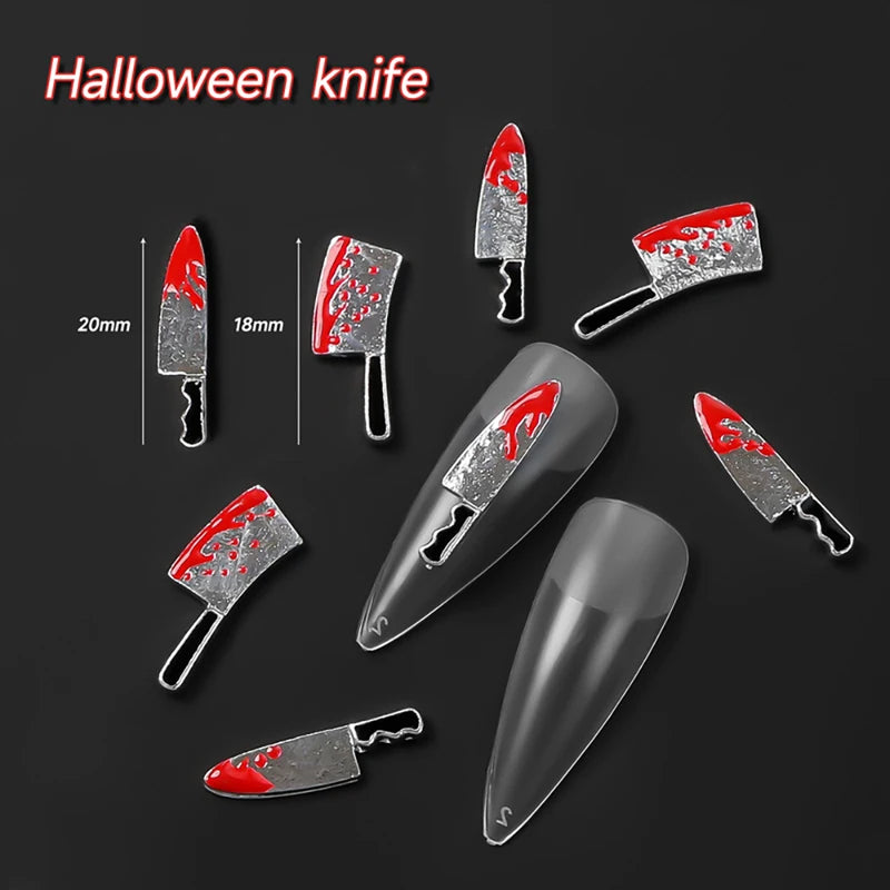 Halloween Fake Weapon Nail Charms Set - Bloody Horror Metal Nail Art Decorations