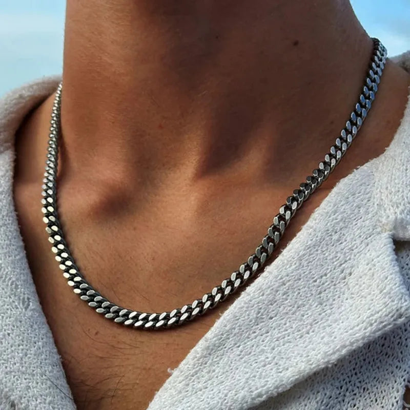 Unisex Waterproof Stainless Steel Cuban Chain Necklace 5/7/9mm Thick Collar Jewelry