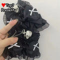 Gothic Lolita Punk Halloween Cosplay Hair Accessories Top Hat with Skull Bow Clips - Handmade