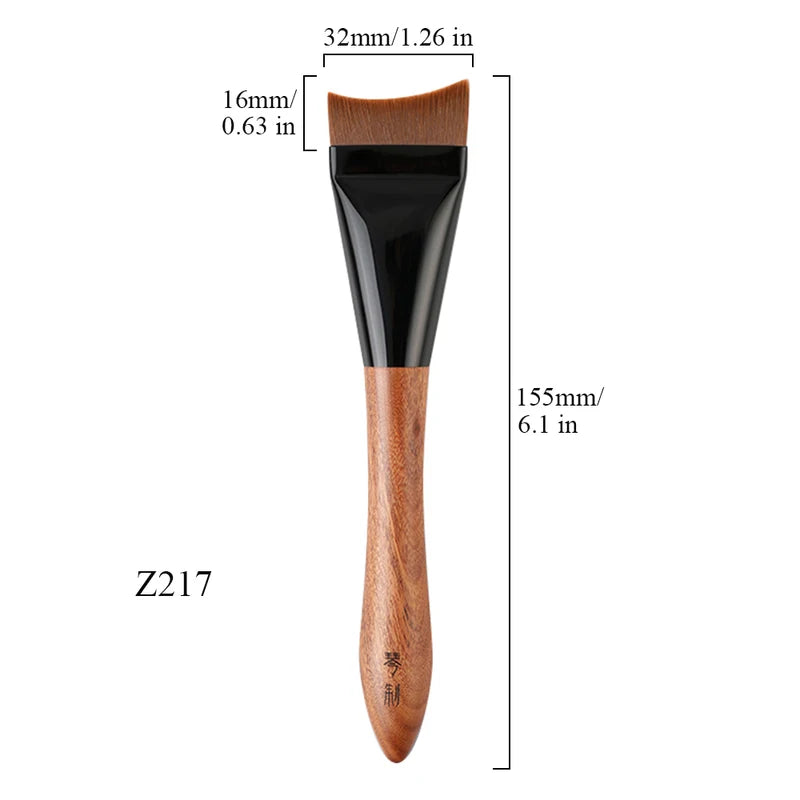 Flat Curved Foundation Makeup Brush with Rosewood Handle Synthetic Hair