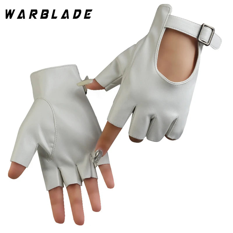 Women Halloween PU Leather Waterproof Fingerless Gloves - Punk Fashion Cycling & Dance Gloves