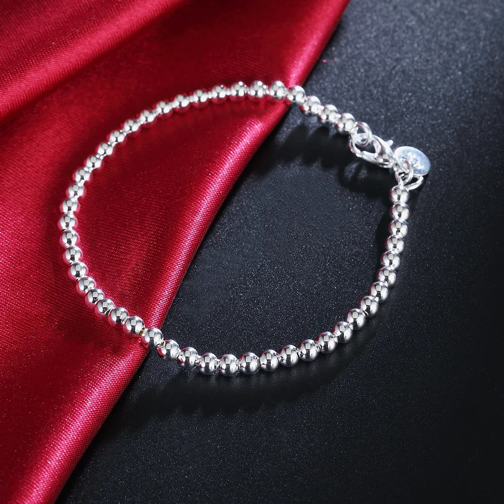 Sterling Silver Beaded Chain Bracelets for Women Wedding Party Gift