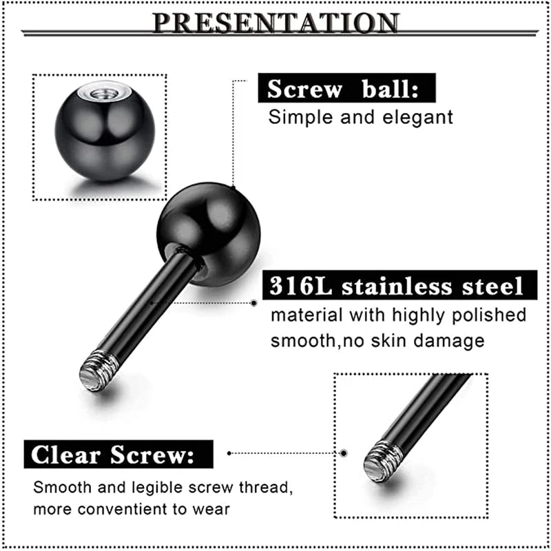 Stainless Steel Ear Piercing Stud Set - 4-16 Pairs 3-6mm Men Women Jewelry