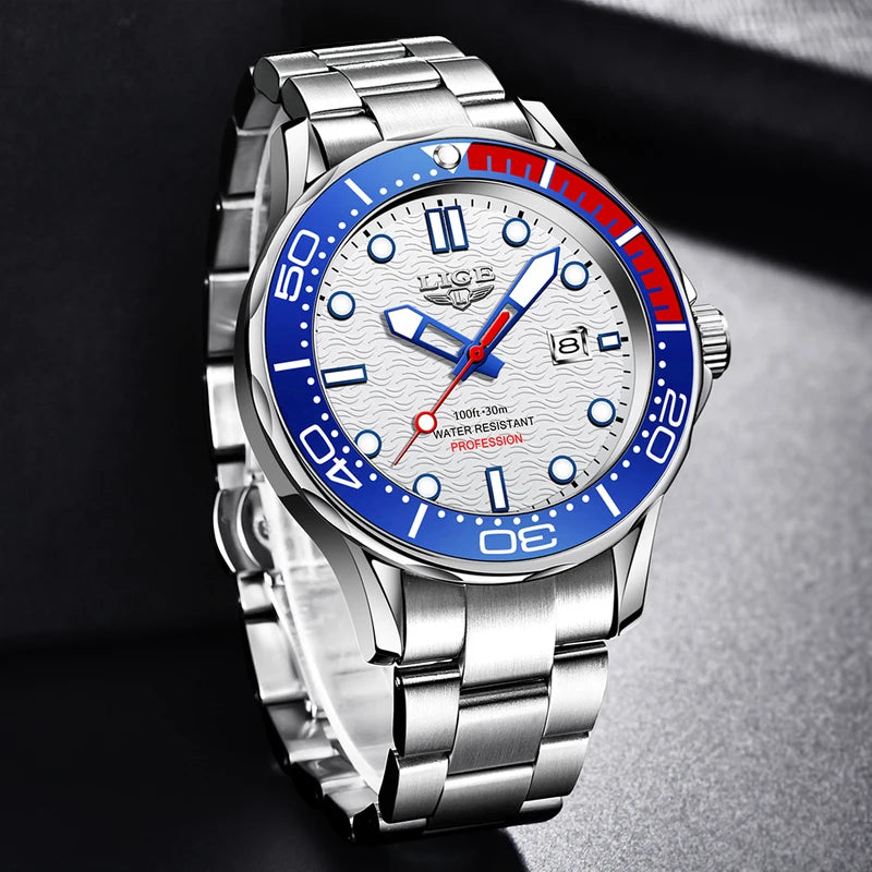Luxury Men's Dive Watch Waterproof Sport Quartz Watch with Date and Luminous Dial
