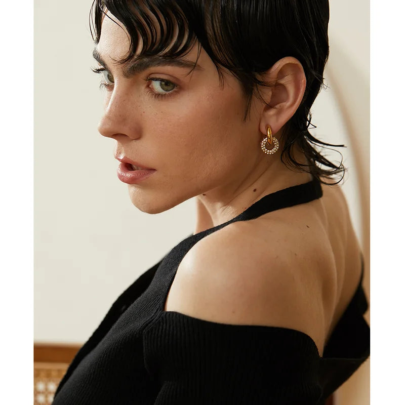 Delicate Cubic Zirconia Huggie Hoop Earrings in 18K Gold Color - High-Quality Jewelry Gift
