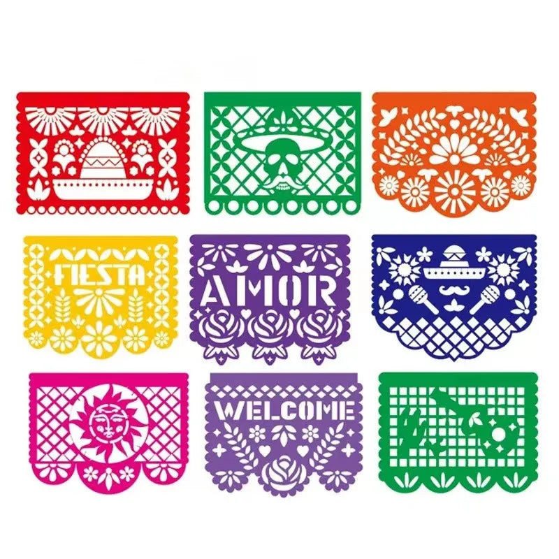 Mexican Theme Party Banner Felt Flags for Day of The Dead & Birthdays