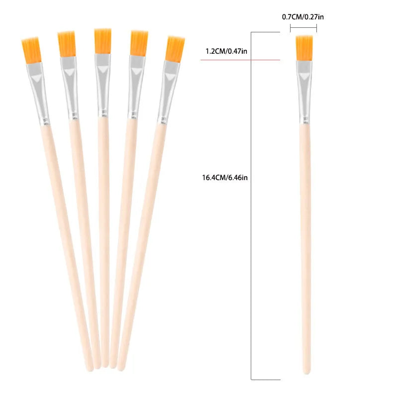 DIY Paint Brush Set 10/50/100Pcs Nylon Flat & Tip Brushes with Wooden Handles