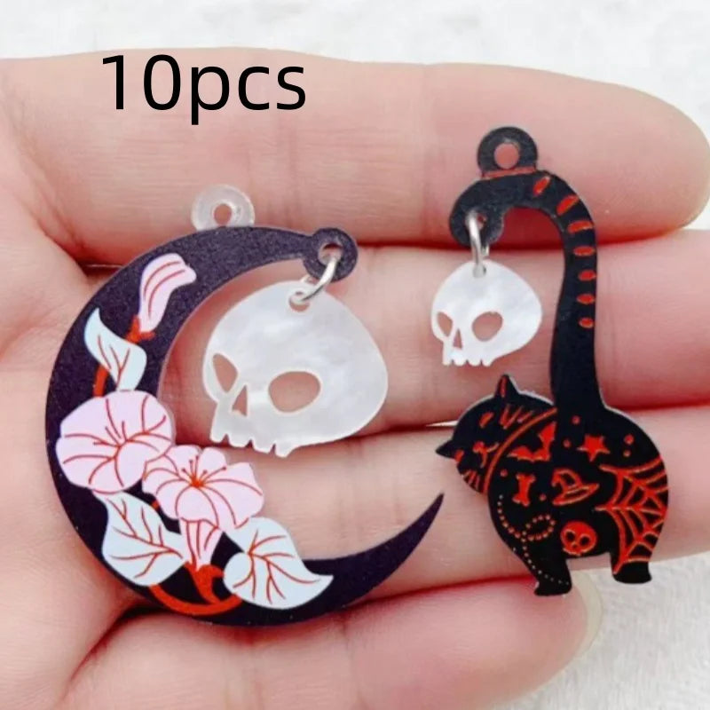 Halloween Acrylic Ghost Black Cat Skull Jewelry Set for Earrings & Keychains - DIY Craft Supplies