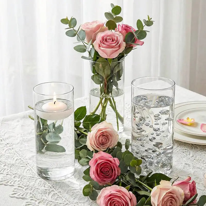 8pcs Clear Glass Cylinder Vases Set - Modern Flower & Wedding Centerpieces