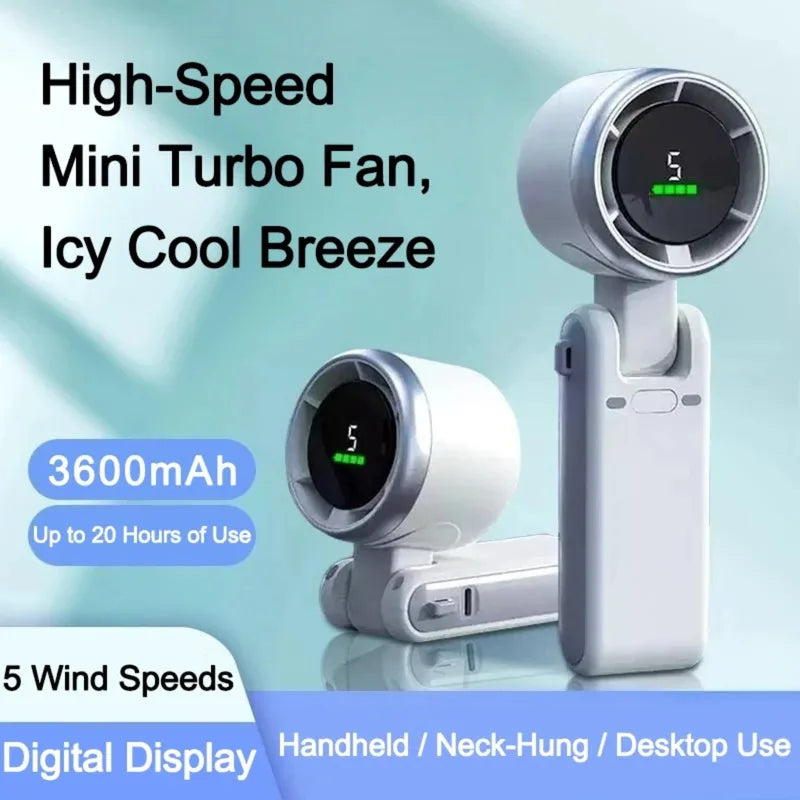 Portable Foldable Hand Fan with 3600mAh Battery USB Rechargeable Personal Cooling Fan