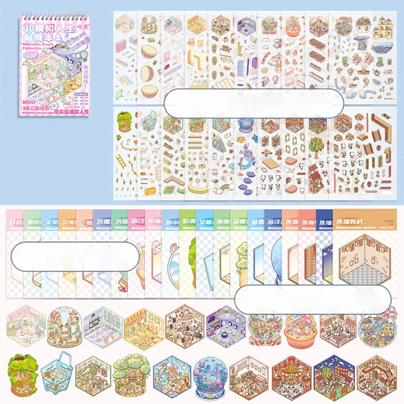40Pcs Cartoon Sticker Book for Kids DIY The Sims 3D Scene Stickers Gift Stationery