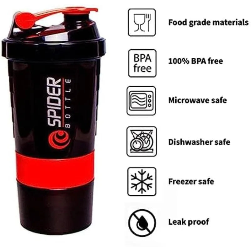16 Oz Leak-Proof Protein Shaker Bottle with Multiple Compartments & Non-Slip Grip