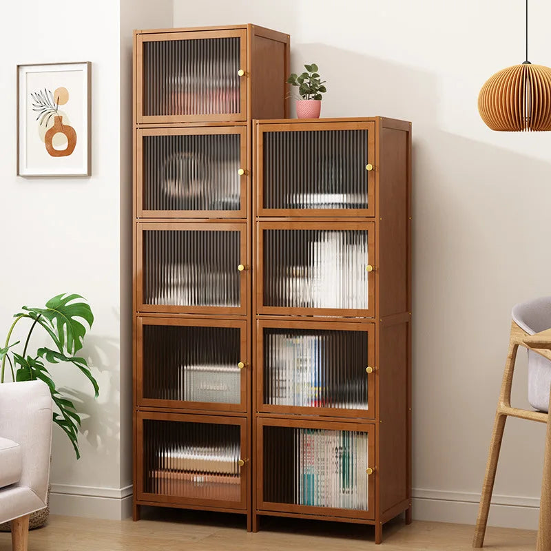 Multi-Layer Bookcase with Door - Living Room Display Storage Cabinet