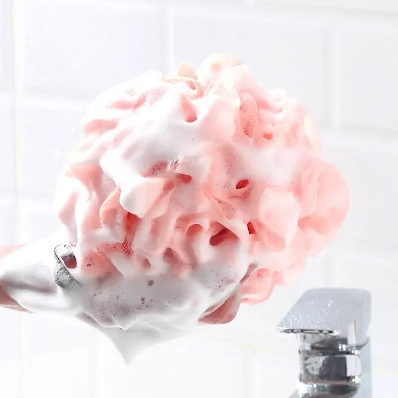 Colorful Mesh Shower Pouf with Loofah & Bath Ball - Soft & Gentle Skin Exfoliating