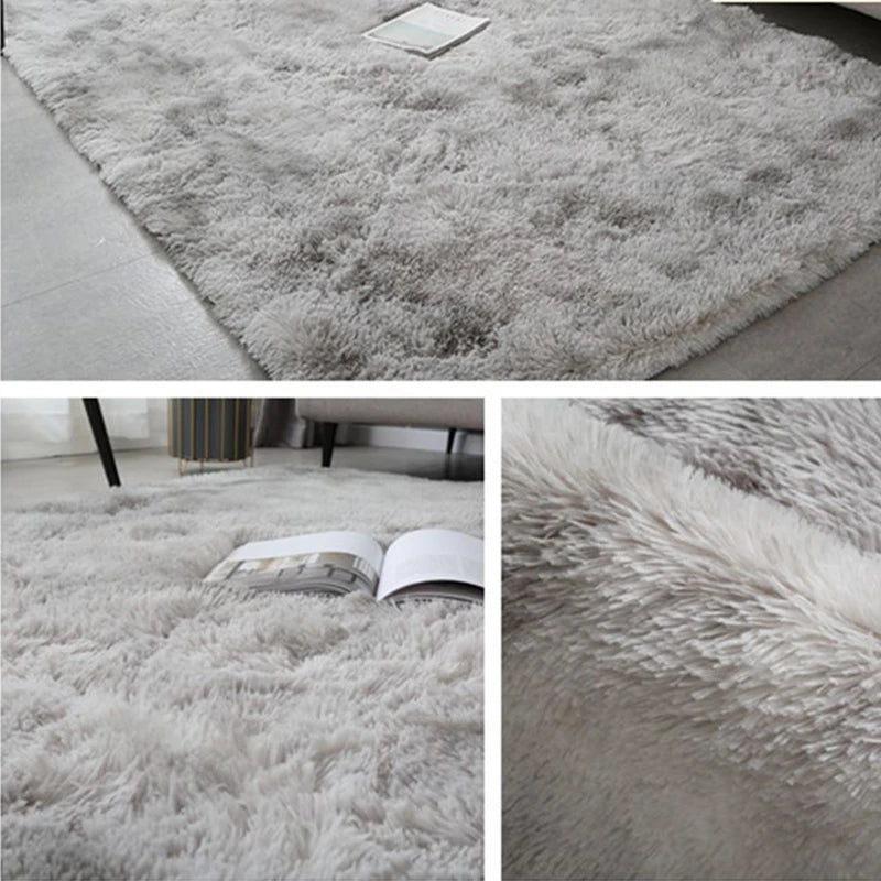 Plush Gray Carpet for Living Room & Bedroom Fluffy Anti-slip Rug Floor Mat
