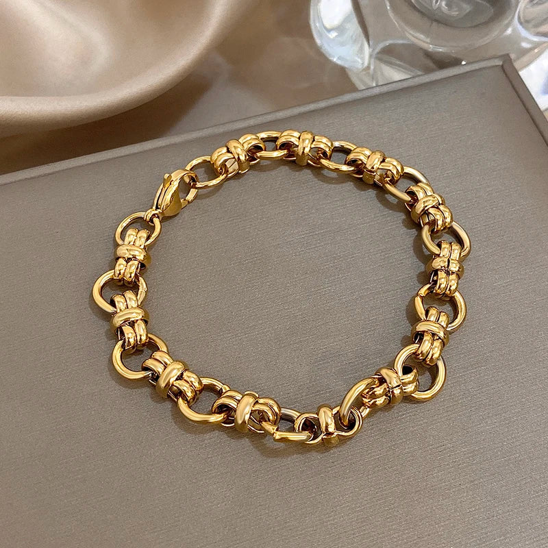 Chunky Stainless Steel Chain Bracelets for Women Men Hip Hop Style Jewelry