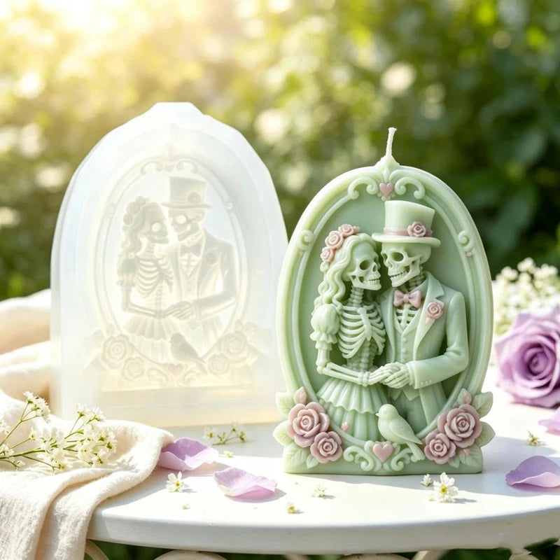 Halloween Skull Couple Silicone Candle Mold DIY Bride-Groom Cake & Soap Mold
