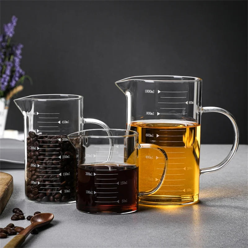 Glass Measuring Cup with Handle - Heat-Resistant Borosilicate Mug, Multiple Sizes