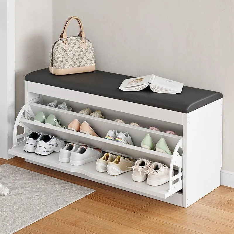 Multi-Function Shoe Change Stool with Storage — Entryway Shoe Rack and Locker