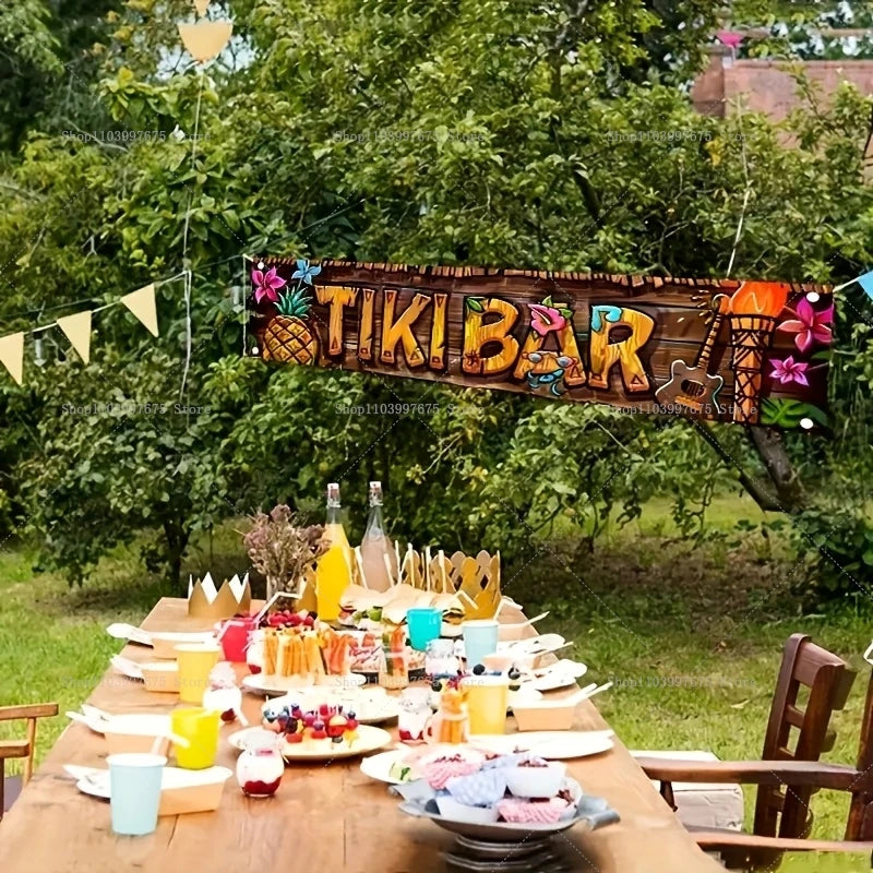 Tiki Bar Banner Tropical Hawaiian Beach Party Decorations Vinyl Background