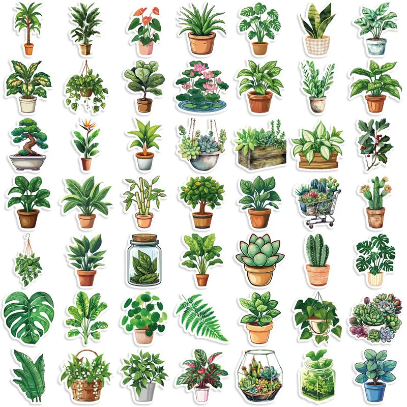 50PCS Cute Green Plant Sticker Set for Kids DIY Decoration, Notebook, Fridge, Phone, Suitcase