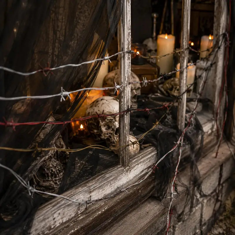 Halloween Fake Barbed Wire Fence Decoration for Haunted Houses & Parties - Spooky Prop